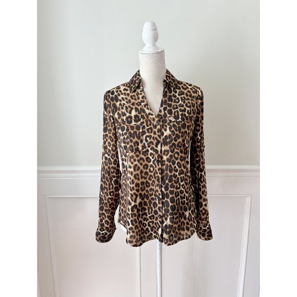 Express Portofino Leopard Animal Print Button Down Shirt XS - Picture 1 of 6